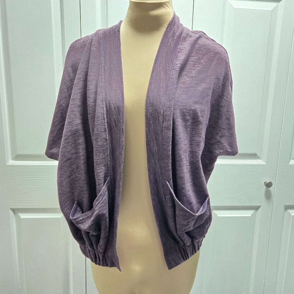 Lucy Purple Open Front Elastic Waist Short Sleeve Cardigan Size Medium